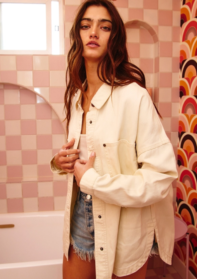 Cream Oversized Denim Jacket