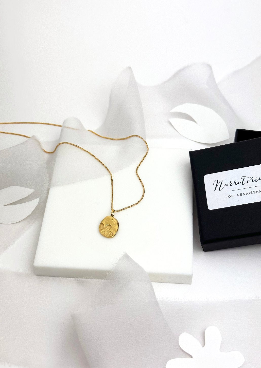 Pressed Forget Me Not Wild Flower Gold Plated Necklace