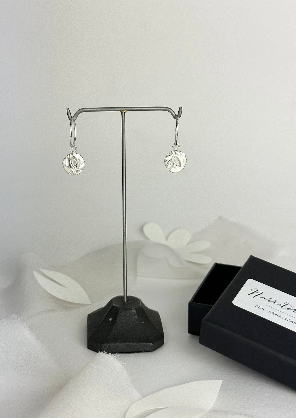 Pressed Leaves Wild Flower Hoop Earing Sterling Silver