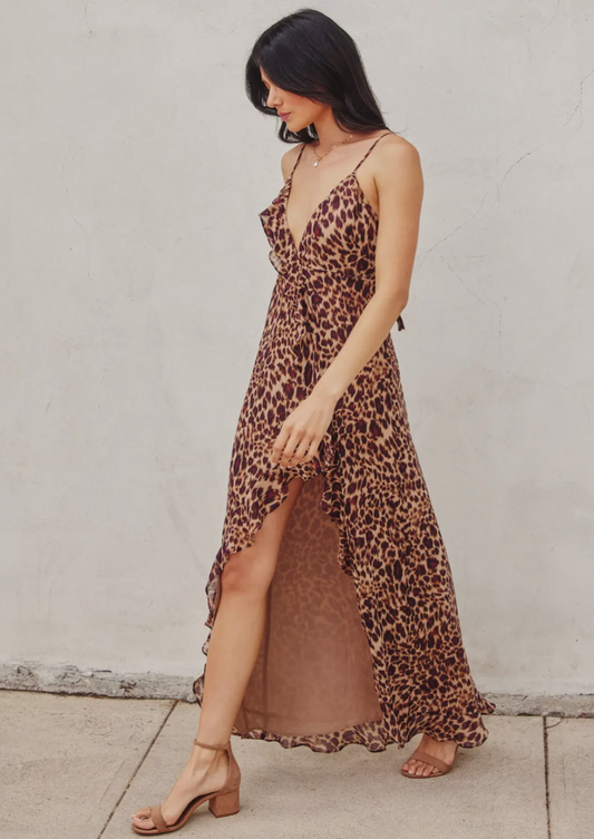 Ruffle Leopard Print Maxi Dress