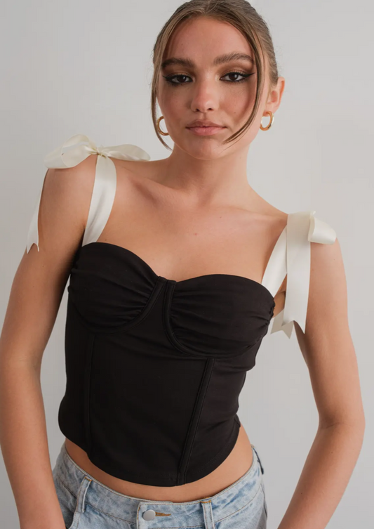 Satin Ribbon Strap Detail Corset Top