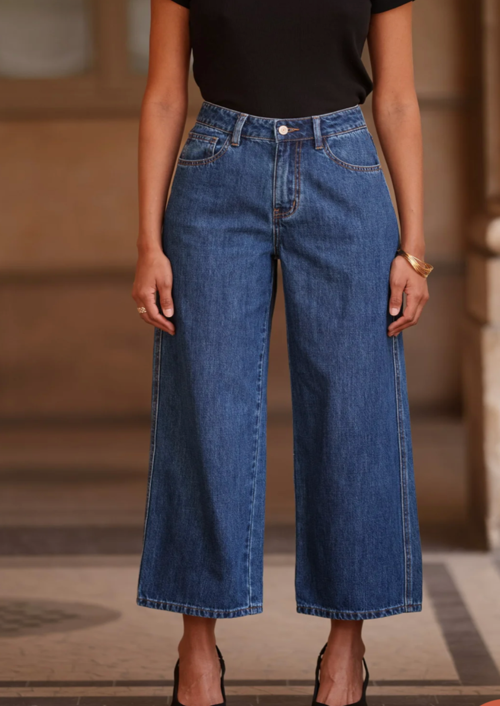 Dove Dark Blue Wide Leg Cropped Jeans